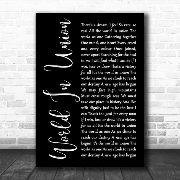 Emeli Sandé World In Union (Rugby World Cup Anthem) Black Script Song Lyric Quote Music Print