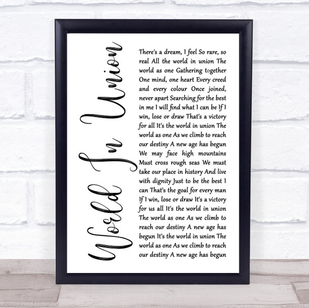 Emeli Sandé World In Union (Rugby World Cup Anthem) White Script Song Lyric Quote Music Print