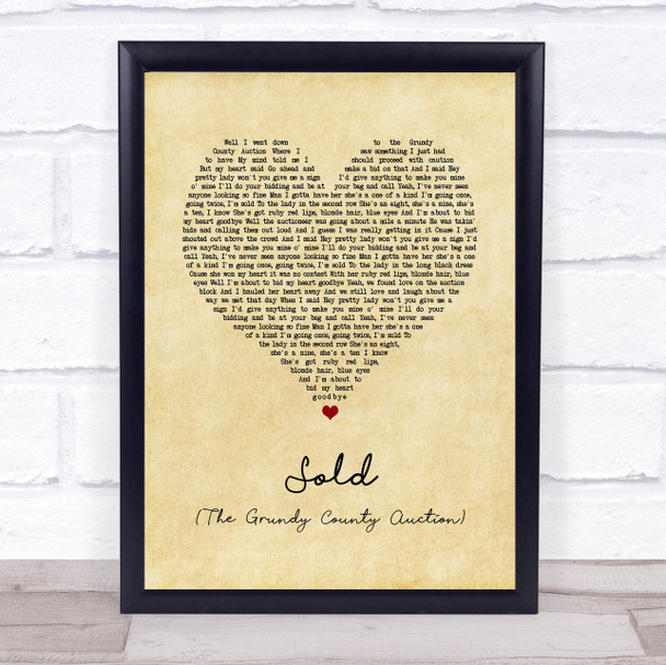 John Michael Montgomery Sold (The Grundy County Auction) Vintage Heart Song Lyric Quote Music Print