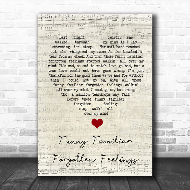 Tom Jones Funny Familiar Forgotten Feelings Script Heart Song Lyric Quote Music Print