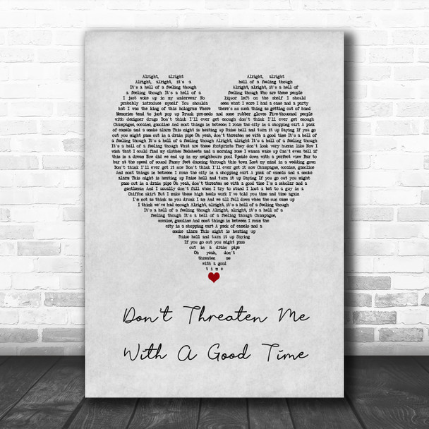 Panic! At The Disco Don't Threaten Me With A Good Time Grey Heart Song Lyric Quote Music Print