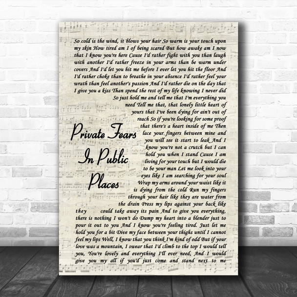 Front Porch Step Private Fears In Public Places Vintage Script Song Lyric Quote Music Print