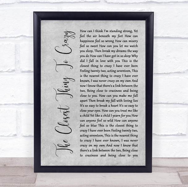 Katie Melua The Closest Thing To Crazy Grey Rustic Script Song Lyric Quote Music Print