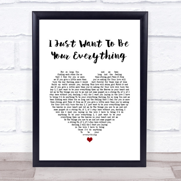 Andy Gibb I Just Want To Be Your Everything White Heart Song Lyric Quote Music Print