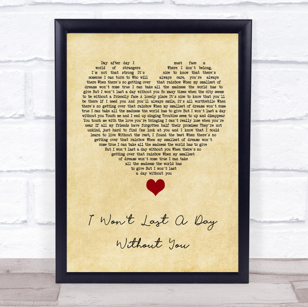 The Carpenters I Won't Last A Day Without You Vintage Heart Song Lyric Quote Music Print