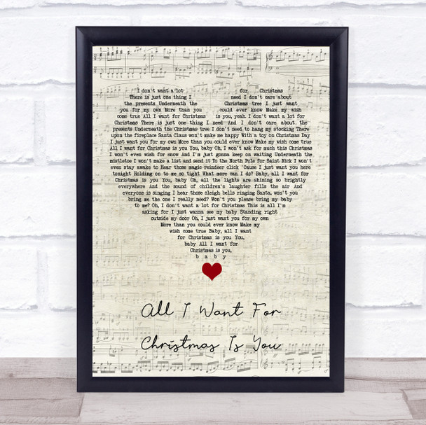 Mariah Carey All I Want For Christmas Is You Script Heart Song Lyric Quote Music Print