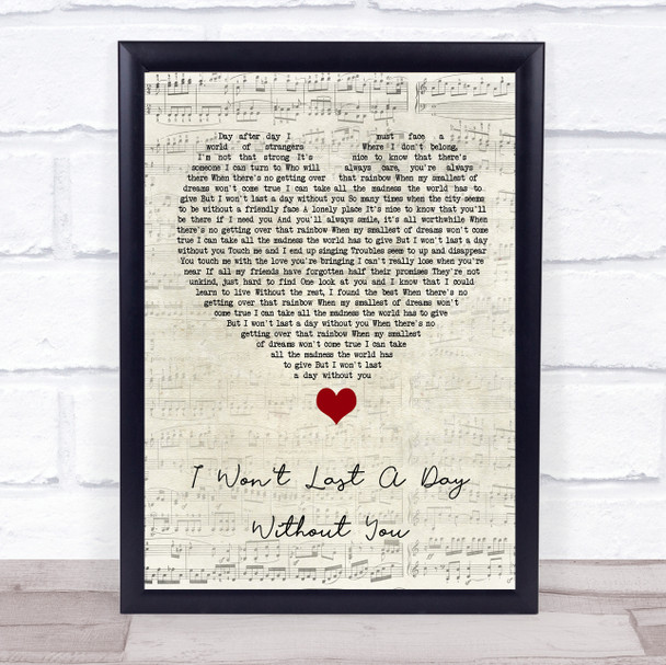 The Carpenters I Won't Last A Day Without You Script Heart Song Lyric Quote Music Print