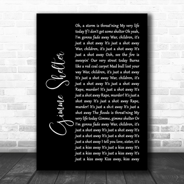 The Rolling Stones Gimme Shelter Black Script Song Lyric Music Wall Art Print