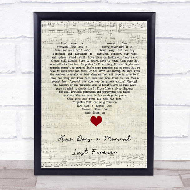 Celine Dion How Does a Moment Last Forever Script Heart Song Lyric Quote Music Print