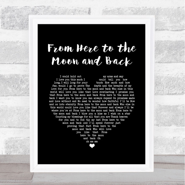 Willie Nelson ft. Dolly Parton From Here to the Moon and Back Black Heart Song Lyric Quote Music Print