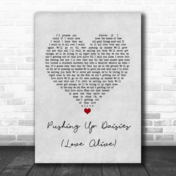 Brothers Osborne Pushing Up Daisies (Love Alive) Grey Heart Song Lyric Quote Music Print