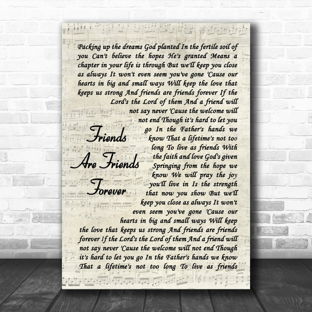 Michael W. Smith Friends Are Friends Forever Vintage Script Song Lyric Quote Music Print