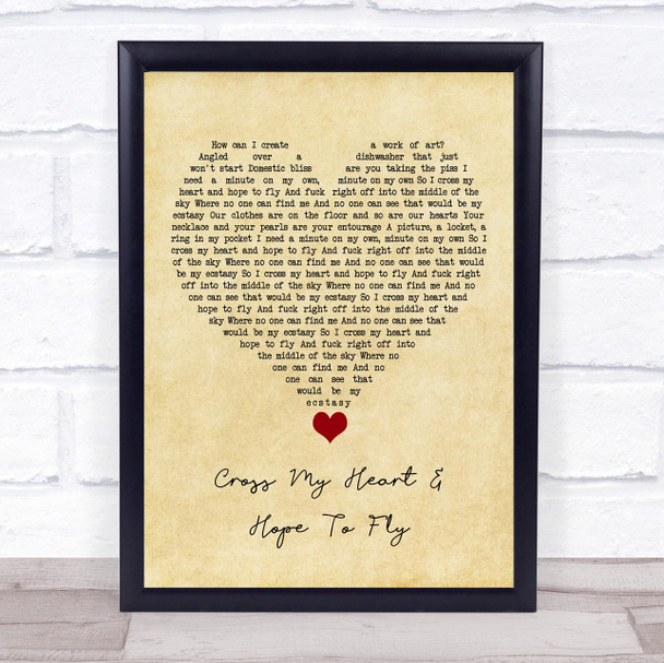 The Courteeners Cross My Heart & Hope To Fly Vintage Heart Song Lyric Quote Music Print