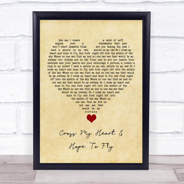 The Courteeners Cross My Heart & Hope To Fly Vintage Heart Song Lyric Quote Music Print The Courteeners Cross My Heart & Hope To Fly Vintage Heart Song Lyric Quote Music Print