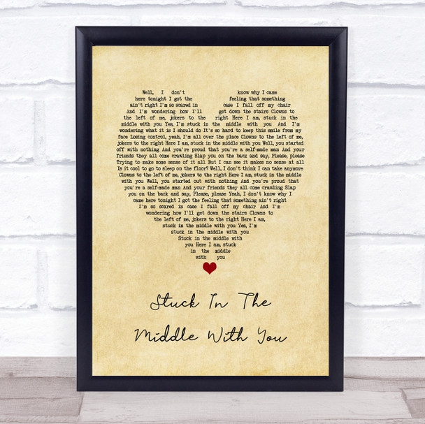 Stealers Wheel Stuck In The Middle With You Vintage Heart Song Lyric Quote Music Print