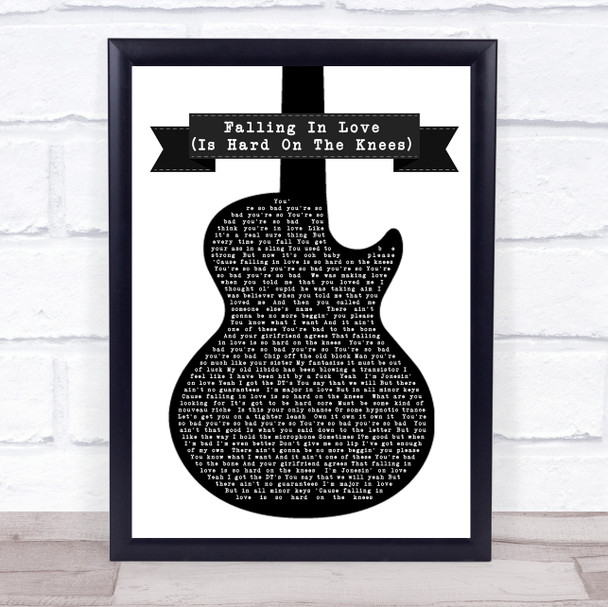 Aerosmith Falling In Love (Is Hard On The Knees) White Guitar Song Lyric Music Wall Art Print