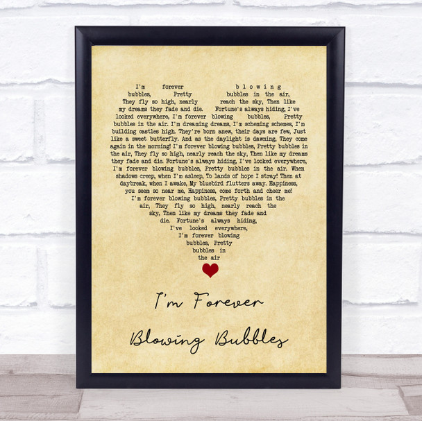 Cockney Rejects I'm Forever Blowing Bubbles Vintage Heart Song Lyric Quote Music Print