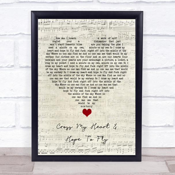 The Courteeners Cross My Heart & Hope To Fly Script Heart Song Lyric Quote Music Print