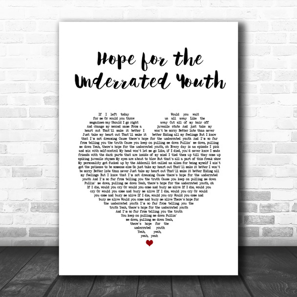 Yungblud Hope for the Underrated Youth White Heart Song Lyric Quote Music Print