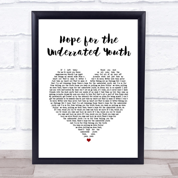 Yungblud Hope for the Underrated Youth White Heart Song Lyric Quote Music Print
