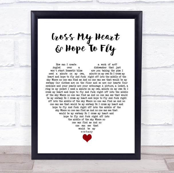 The Courteeners Cross My Heart & Hope To Fly White Heart Song Lyric Quote Music Print