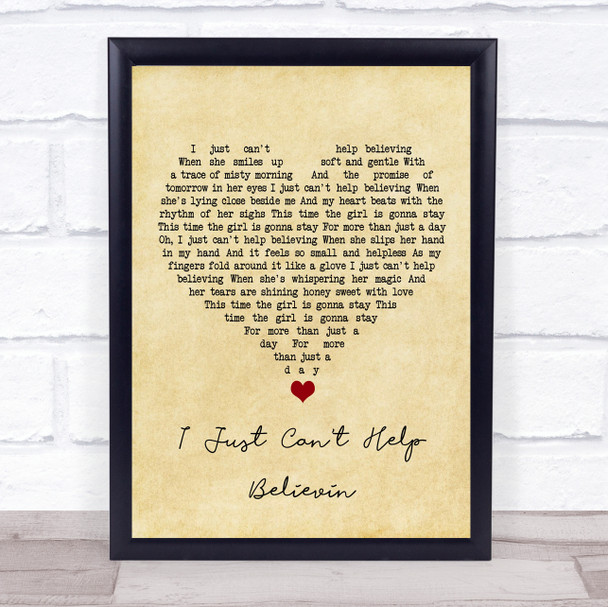 Elvis Presley I Just Can't Help Believin Vintage Heart Song Lyric Quote Music Print