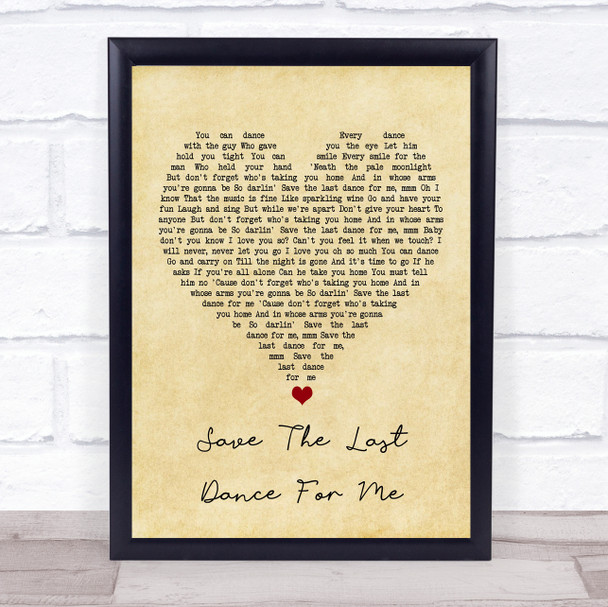 The Drifters Save The Last Dance For Me Vintage Heart Song Lyric Quote Music Print