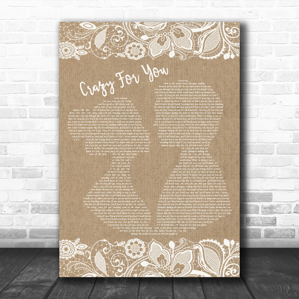 Madonna Crazy For You Burlap & Lace Song Lyric Music Wall Art Print