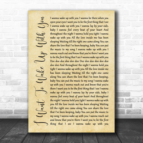 Ben Peters I Want To Wake Up With You Rustic Script Song Lyric Quote Music Print