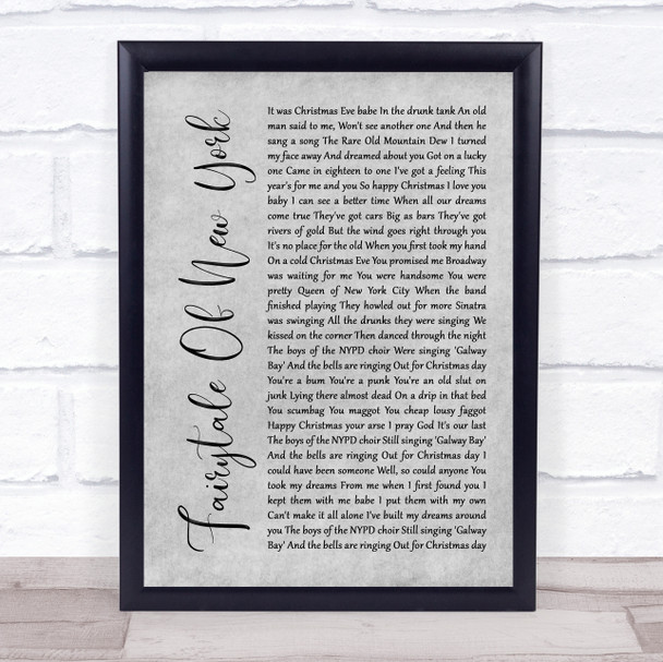 The Pogues Fairytale Of New York Grey Rustic Script Song Lyric Quote Music Print