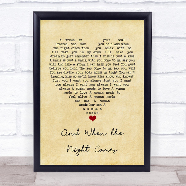 Jon and Vangelis And When the Night Comes Vintage Heart Song Lyric Quote Music Print