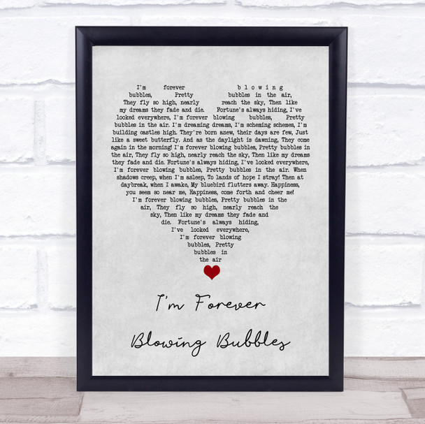 Cockney Rejects I'm Forever Blowing Bubbles Grey Heart Song Lyric Quote Music Print