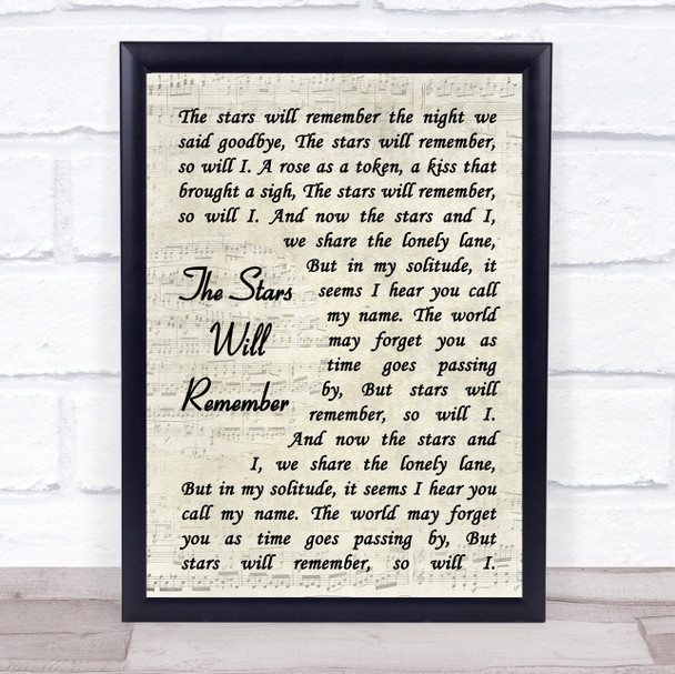 Frank Sinatra The Stars Will Remember Vintage Script Song Lyric Quote Music Print