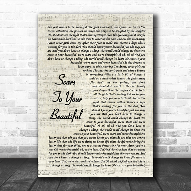 Alessia Cara Scars To Your Beautiful Vintage Script Song Lyric Quote Music Print