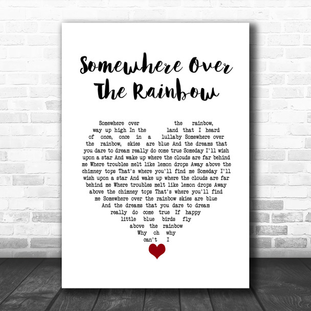 Eva Cassidy Somewhere over the rainbow White Heart Song Lyric Quote Music Print