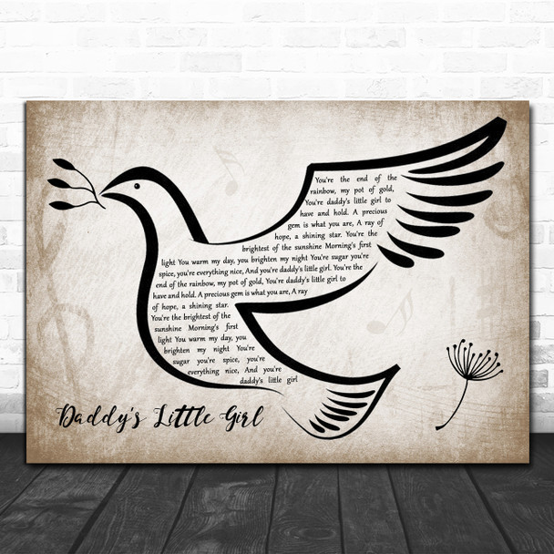 Michael Bolton Daddy's Little Girl Vintage Dove Bird Song Lyric Quote Music Print