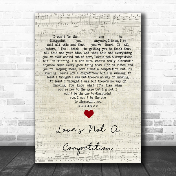 Kaiser Chiefs Love's Not A Competition Script Heart Song Lyric Quote Music Print