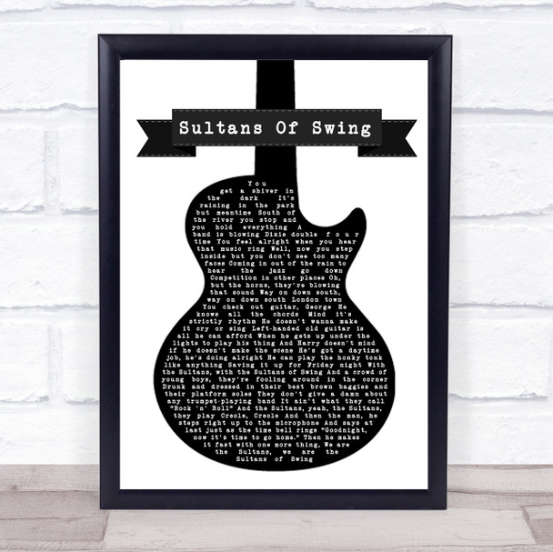 Dire Straits Sultans Of Swing Black & White Guitar Song Lyric Quote Music Print