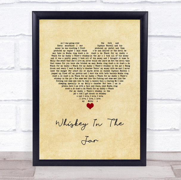 Thin Lizzy Whiskey in the jar 1973 Vintage Heart Song Lyric Quote Music Print