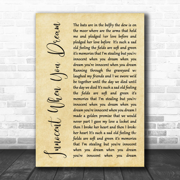 Tom Waits Innocent When You Dream Rustic Script Song Lyric Quote Music Print
