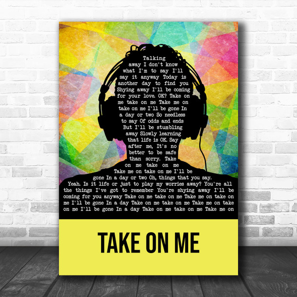 A-ha Take On Me Multicolour Man Headphones Song Lyric Quote Music Print