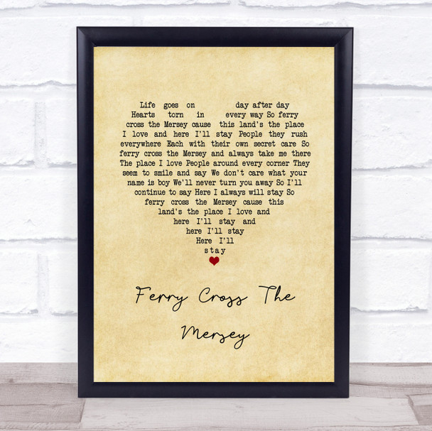 Gerry & The Pacemakers Ferry Cross The Mersey Vintage Heart Song Lyric Quote Music Print