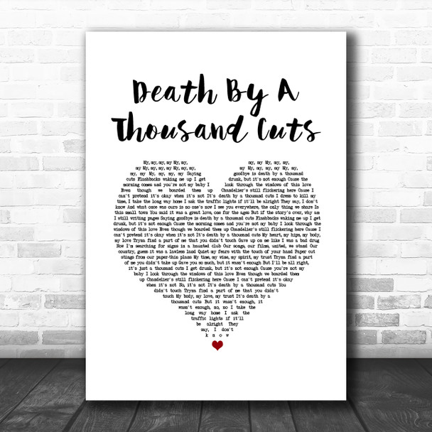 Taylor Swift Death By A Thousand Cuts White Heart Song Lyric Quote Music Print