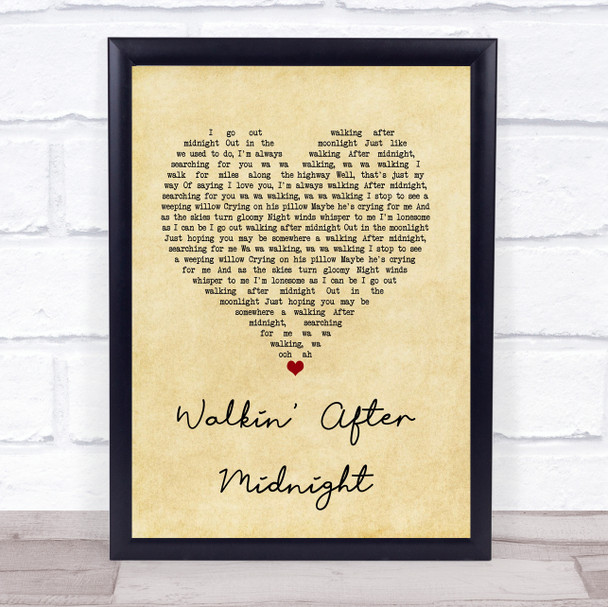 Patsy Cline Walkin' After Midnight Vintage Heart Song Lyric Quote Music Print