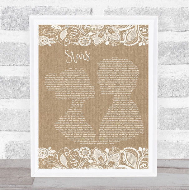 Simply Red Stars Burlap & Lace Song Lyric Music Wall Art Print