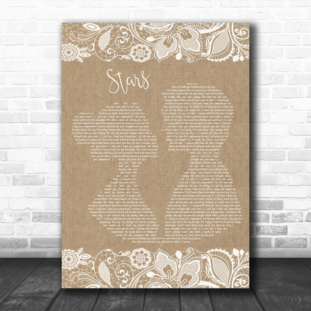 Simply Red Stars Burlap & Lace Song Lyric Music Wall Art Print