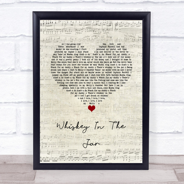 Thin Lizzy Whiskey in the jar 1973 Script Heart Song Lyric Quote Music Print