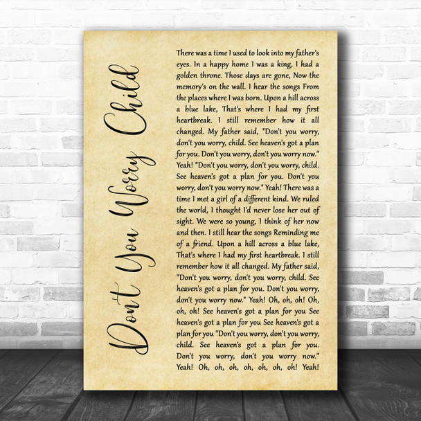 Swedish House Mafia Don't You Worry Child Rustic Script Song Lyric Quote Music Print