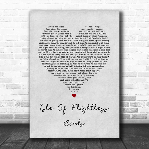 Twenty One Pilots Isle Of Flightless Birds Grey Heart Song Lyric Quote Music Print