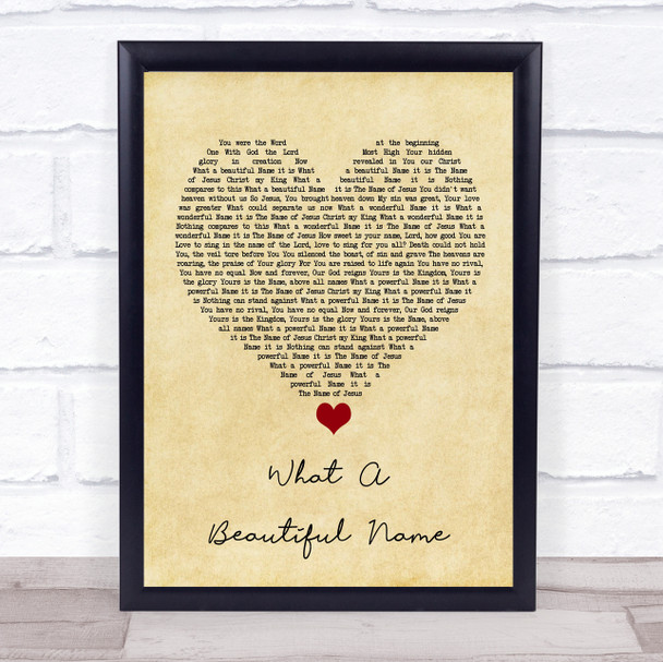 Hillsong Worship What A Beautiful Name Vintage Heart Song Lyric Quote Music Print